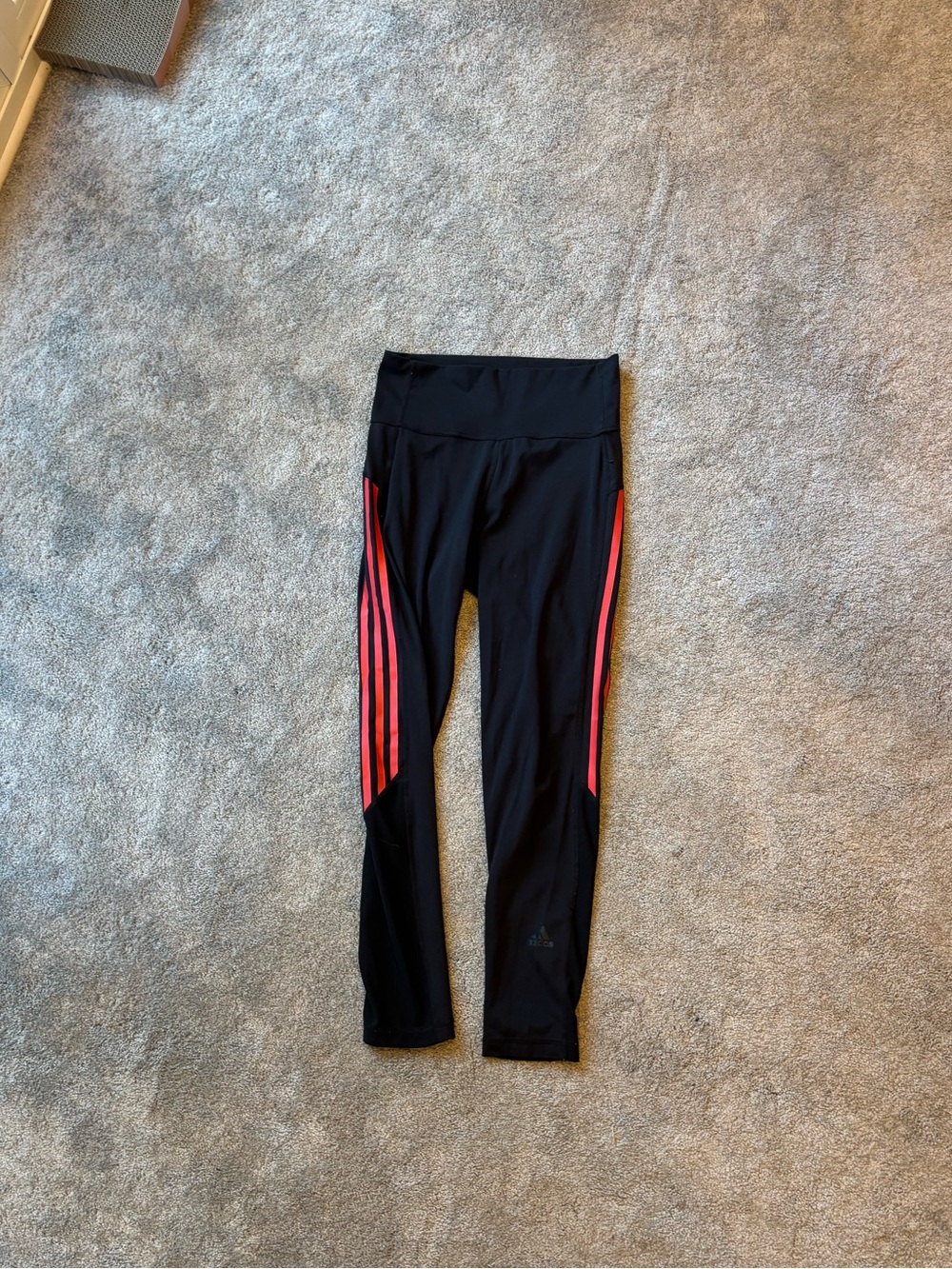 Adidas Black Leggings with Red Side Stripes
